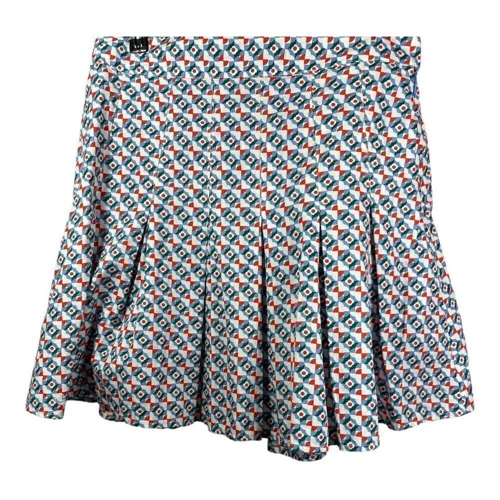 MAEVE ANTHROPOLOGIE Women's Cotton Motif Pleated Mini Skirt Blue Size 6 - Picture 2 of 12